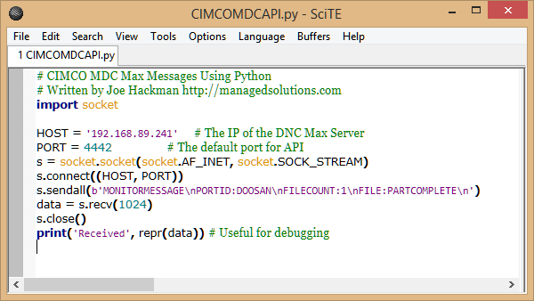 This sample code sends a MDC Message to DNC Max.