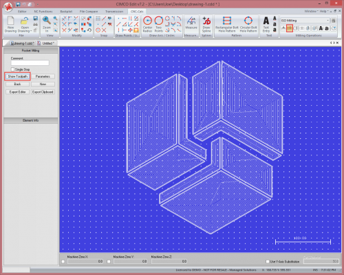 CIMCO CNC Calc Interface showing pocket milling toolpath.