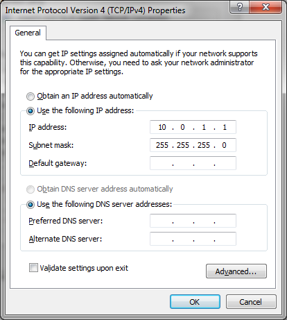 IPv4 Settings for Private Network Dual Homed Example