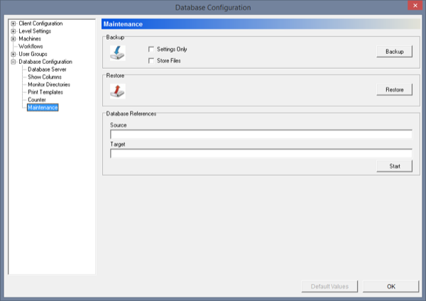 CIMCO PDM Backup/Restore Screen