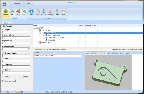 Solid Works Solid Part Preview in CIMCO PDM