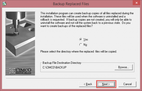 Directory Selection CIMCO Backup Files