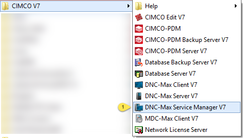 Menu for DNC Max Service Manager Program
