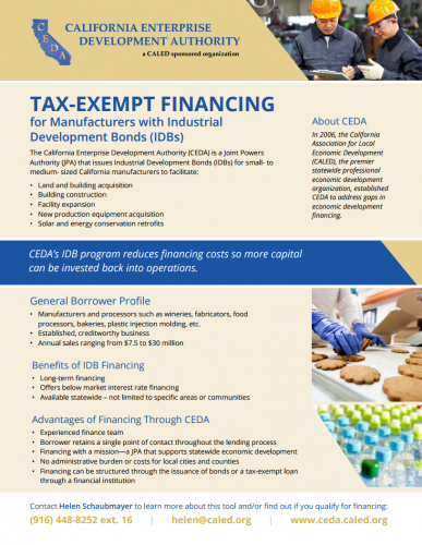Tax Exempt Financing for California Manufacturers