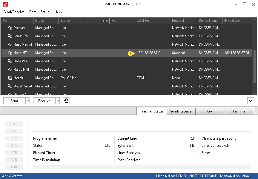 DNC Max Client showing IP Address and Port Number